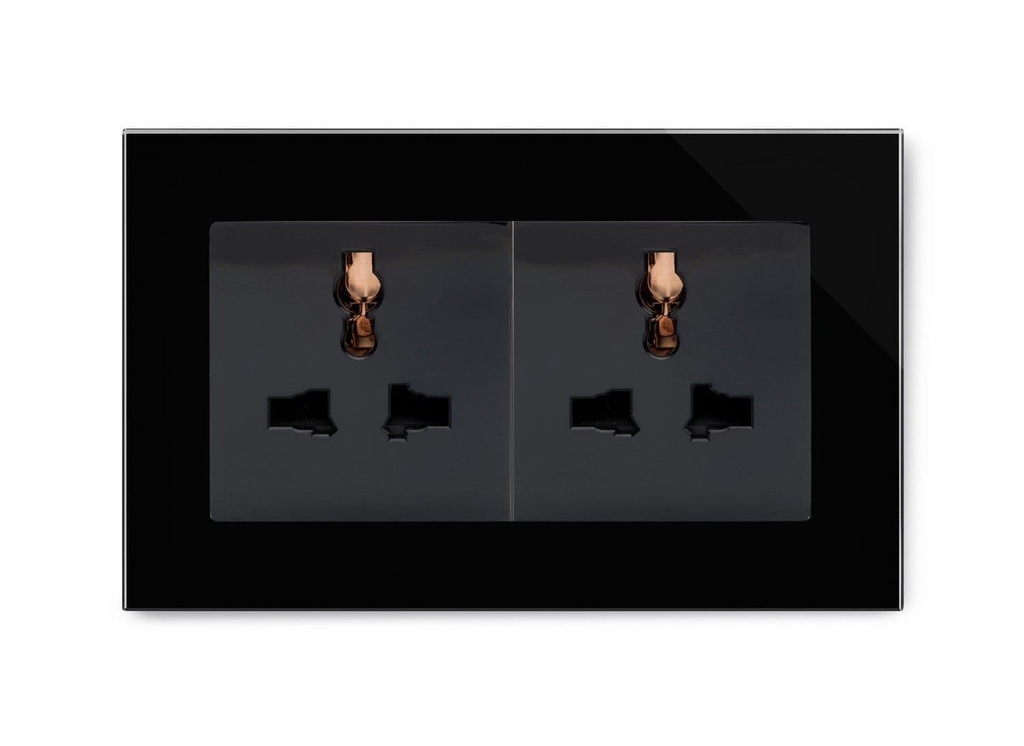 Double 13a universal socket glass black