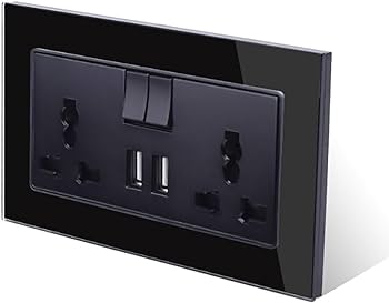 Double 13a universal switched socket with USB black